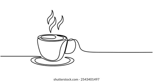 Dibujo continuo de una sola línea de taza de té o café, taza de café croquis de línea continua croquis de icono de té café croquis de bebida de un solo arte esbozo taza logo comida. Desayuno de fondo abstracto de línea de taza de Doodle