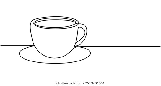 Dibujo continuo de una sola línea de taza de té o café, taza de café croquis de línea continua croquis de icono de té café croquis de bebida de un solo arte esbozo taza logo comida. Desayuno de fondo abstracto de línea de taza de Doodle