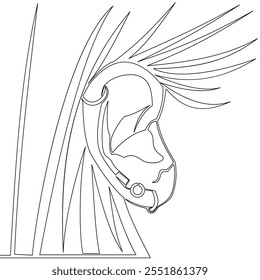 Continuous one single line drawing Ear piercing, earrings icon vector illustration concept