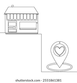 Continuous one single line drawing Local shop, love for the local seller icon vector illustration concept