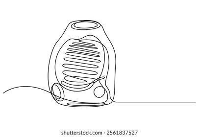 Continuous one single line drawing Portable electric air heater heating icon, Portable electric air heater continuous line drawing. One line art of home appliance