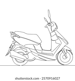 Continuous one single line drawing scooter motorcycle icon vector illustration concept