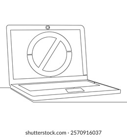 Continuous one single line drawing Internet bans and censorship icon vector illustration concept