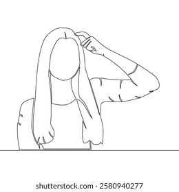 Continuous one single line drawing Pensive Young Woman thinks while scratching her head icon vector illustration concept