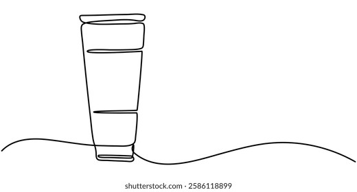 Continuous one single line drawing tube of cream. moisture Sunscreen icon vector illustration concept, Continuous one line drawing of cosmetics bottle packaging set. Cosmetic bottles single line.
