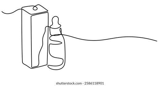 Continuous one single line drawing tube of cream. moisture Sunscreen icon vector illustration concept, Continuous one line drawing of cosmetics bottle packaging set. Cosmetic bottles single line.