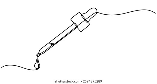 continuous one single line drawing icon of bottles with liquid ,Eye Drops one line drawing, Dropper and bottle with serum or oil, line. Cosmetic product in vial with pipette. Outline simple vector. 
