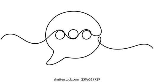Continuous one single line drawing of speech bubble icon. Talk text box, feedback message box and comment vector, Speech Bubble Single Line Icon, One continuous line drawing of Speech bubble. 