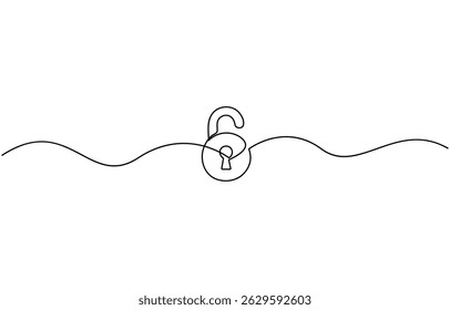 desenho contínuo de uma única linha de laptop e cadeado com chaves na tela como negócios, isolado no fundo branco ilustração vetor.