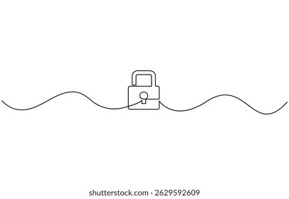 desenho contínuo de uma única linha de laptop e cadeado com chaves na tela como negócios, isolado no fundo branco ilustração vetor.