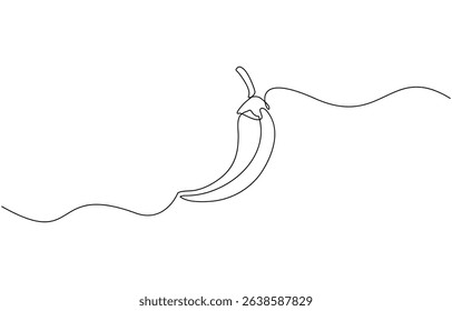 Continuous one single line drawing of hot chili vector design illustration, drawing of hot red chili pepper graphic design. Single line art illustration of spicy chili pepper, Mirchi.