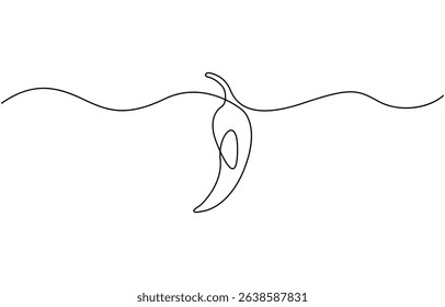 Continuous one single line drawing of hot chili vector design illustration, drawing of hot red chili pepper graphic design. Single line art illustration of spicy chili pepper, Mirchi.