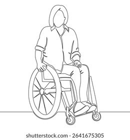 Continuous one single line drawing Woman in Wheelchair Inclusion, Accessibility, and Empowerment icon vector illustration concept