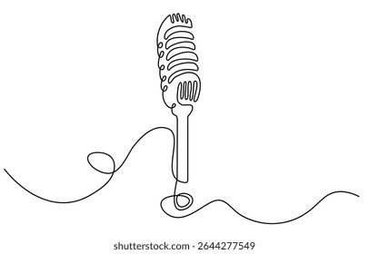 Desenho contínuo de uma única linha Microfone retrô e dispositivo de alto-falante de fone de ouvido. Ilustração de vetor gráfico de design de desenho de linha contínua.  Traçado editável.