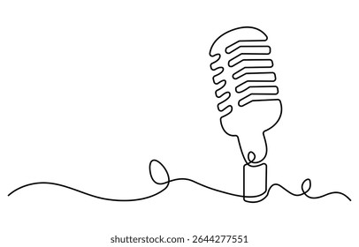 Desenho contínuo de uma única linha Microfone retrô e dispositivo de alto-falante de fone de ouvido. Ilustração de vetor gráfico de design de desenho de linha contínua.  Traçado editável.