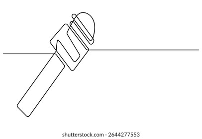 Desenho contínuo de uma única linha Microfone retrô e dispositivo de alto-falante de fone de ouvido. Ilustração de vetor gráfico de design de desenho de linha contínua.  Traçado editável.
