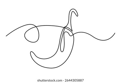 Continuous one single line drawing of hot chili vector design illustration, drawing of hot red chili pepper graphic design. Single line art illustration of spicy chili pepper, Mirchi.