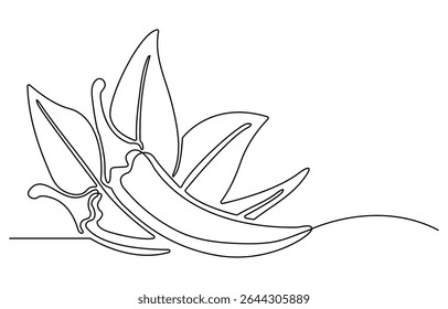 Continuous one single line drawing of hot chili vector design illustration, drawing of hot red chili pepper graphic design. Single line art illustration of spicy chili pepper, Mirchi.