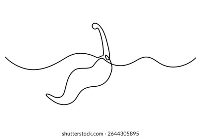 Continuous one single line drawing of hot chili vector design illustration, drawing of hot red chili pepper graphic design. Single line art illustration of spicy chili pepper, Mirchi.