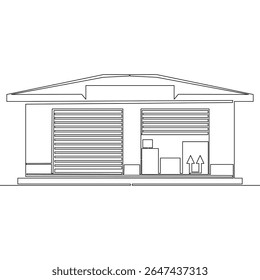 desenho contínuo de uma única linha Warehouse Building Industrial Storage and Logistics Facility ícone vetor ilustração conceito