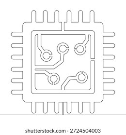 Dibujo continuo de una sola línea Chip de procesador de computadora que simboliza la tecnología moderna y el concepto de Ilustración vectorial de íconos de energía digital
