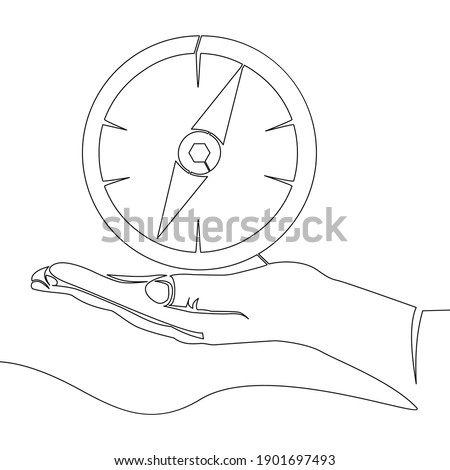 Continuous one single line drawing hand holding compass icon vector illustration concept