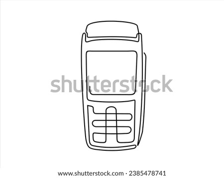 Continuous one single line drawing of POS payment terminal with gprs in silhouette on a white background. Linear stylized.