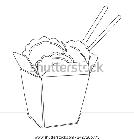 Continuous one single line drawing Chinese food takeaway box Fast food icon vector illustration concept