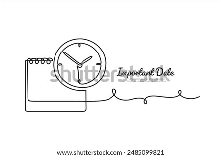 Continuous one single line drawing of calendar and clock icon. Schedule, appointment, important date concept. Modern continuous line design illustration.	