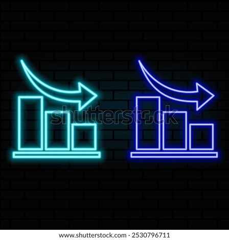 Continuous one single line drawing Declining graph Business chart loss schedule icon neon glow vector illustration concept.5