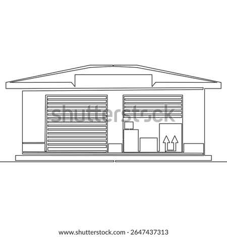 Continuous one single line drawing Warehouse Building Industrial Storage and Logistics Facility icon vector illustration concept