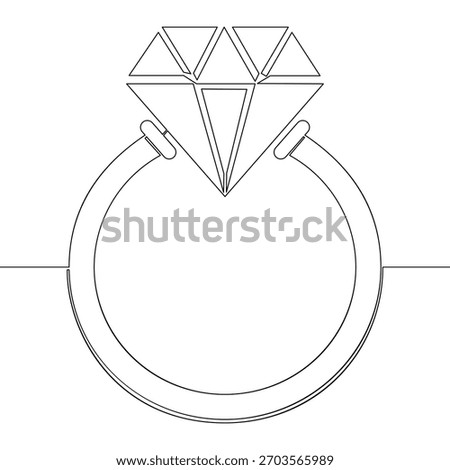 Continuous one single line drawing Ring with large diamond symbolizing luxury and elegance icon vector illustration concept