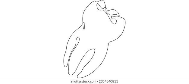 Continuous one single line drawn Tooth logo.Dentistry.The molar tooth.