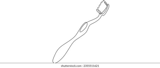 Pincel de dientes de una sola línea continua.Odontología. Higiene. Dientes.