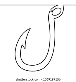 Continuous one single line fishing hook icon vector illustration concept