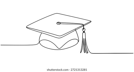 Kontinuierliche eine einzelne Linie der Graduierung Hut einzeln auf weißem Hintergrund, kontinuierliche Linie Graduierung Cap.one Linie Zeichnung der Graduierung Cap. Universitätsabschlussschild. einzeilige Symbolzeichnung