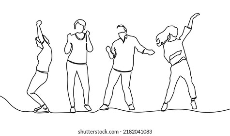 Continuous one single line people pancing. The concept of dances of street subculture. young people at a party. A modern street dance, dancer, young, street, urban, break, hip-hop, dancing.