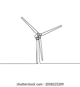 Continuous one single line of a wind mill ecology concept in silhouette on a white background. Linear stylized.