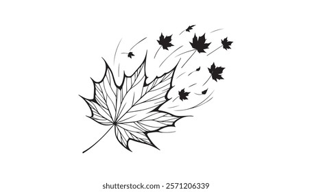 Continuous one single minimal line drawing leaf