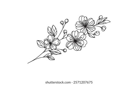 Continuous one single minimal line drawing flower