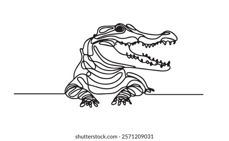 Continuous one single minimal line drawing Alligator