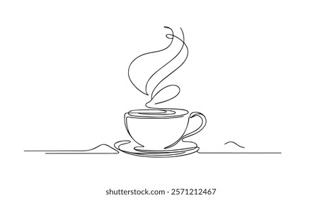 Continuous one single minimal line drawing cup of tea