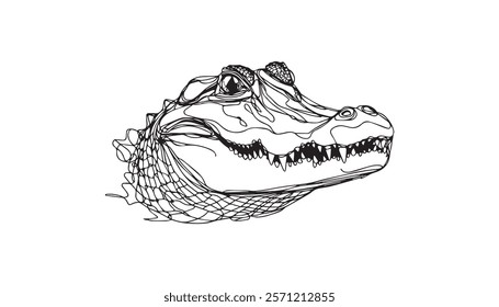 Continuous one single minimal line drawing Alligator