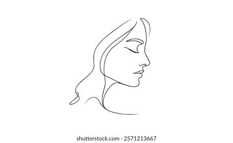 Continuous one single minimal line drawing woman face