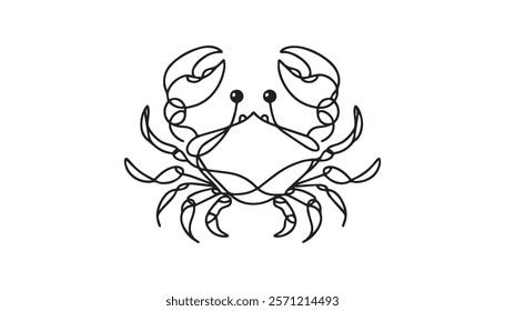 Continuous one single minimal line drawing crab