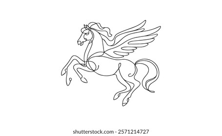 Continuous one single minimal line drawing Unicorn horse