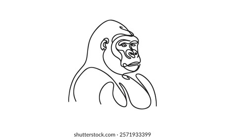 Continuous one single minimal line drawing Gorilla