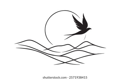 Continuous one single minimal line drawing bird 