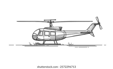 Continuous one single minimal line drawing helicopter