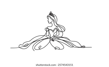Continuous one single minimal line drawing queen